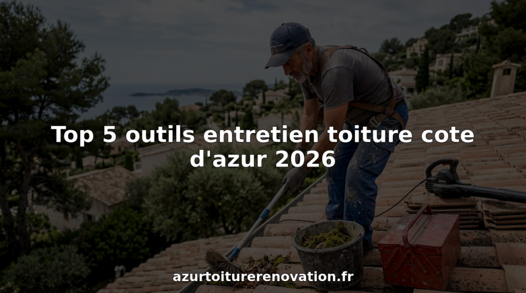 Un couvreur s’affaire à nettoyer les tuiles d’une villa sur la Côte d’Azur.