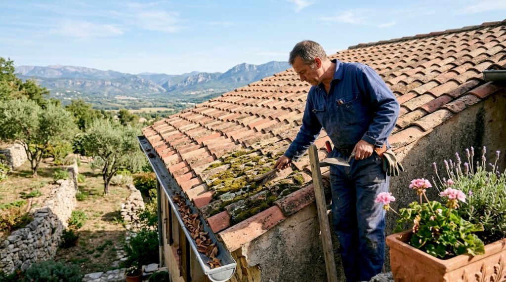 Vérification de l’état du toit recouvert de mousse
