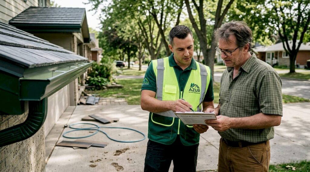 Le propriétaire inspecte les travaux après la fin du chantier de sa maison.