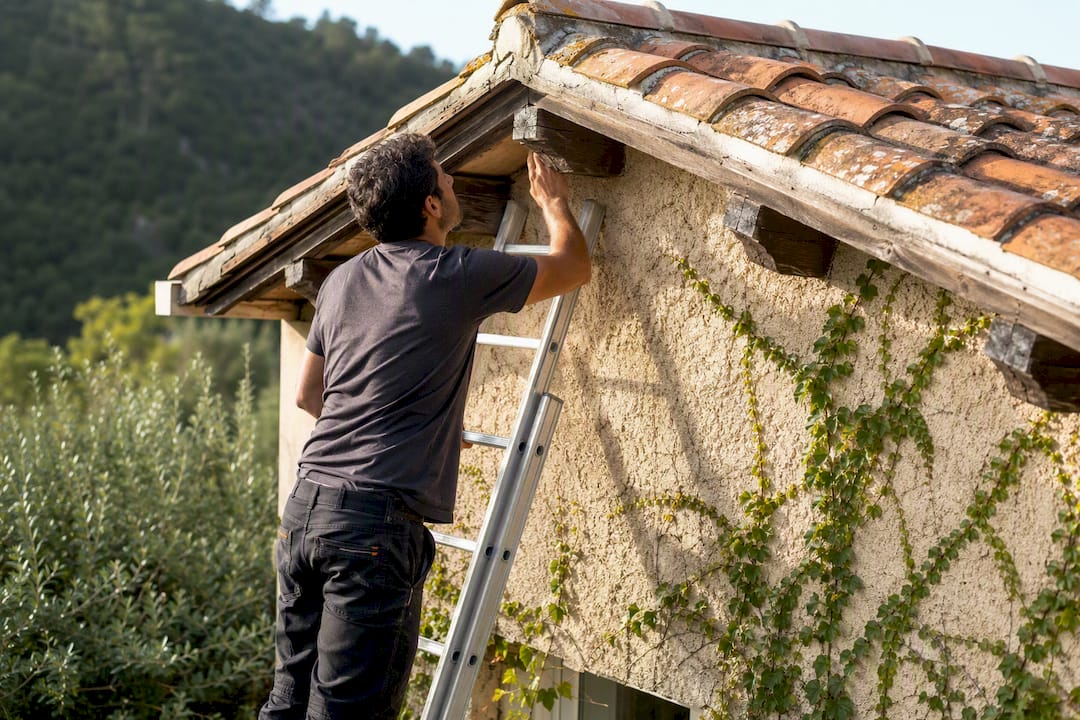 Contrôle du pignon de la maison situé sous la toiture en tuiles