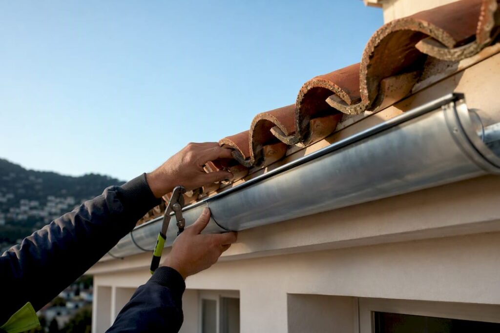 Installation soignée d'une gouttière en zinc