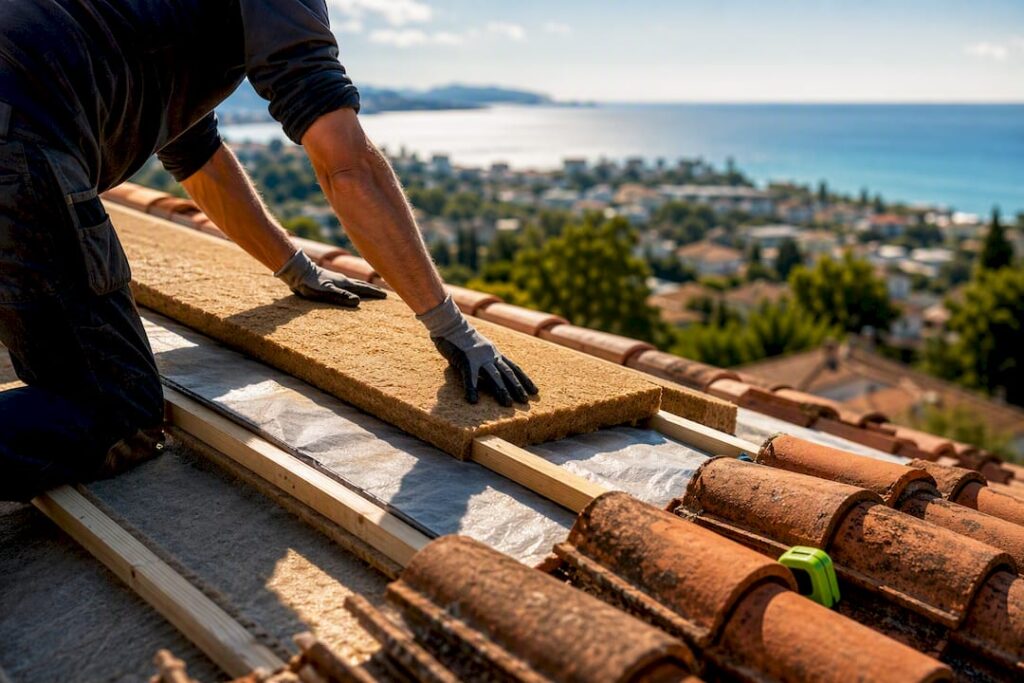 Travaux de sarking avec isolation en fibre de bois