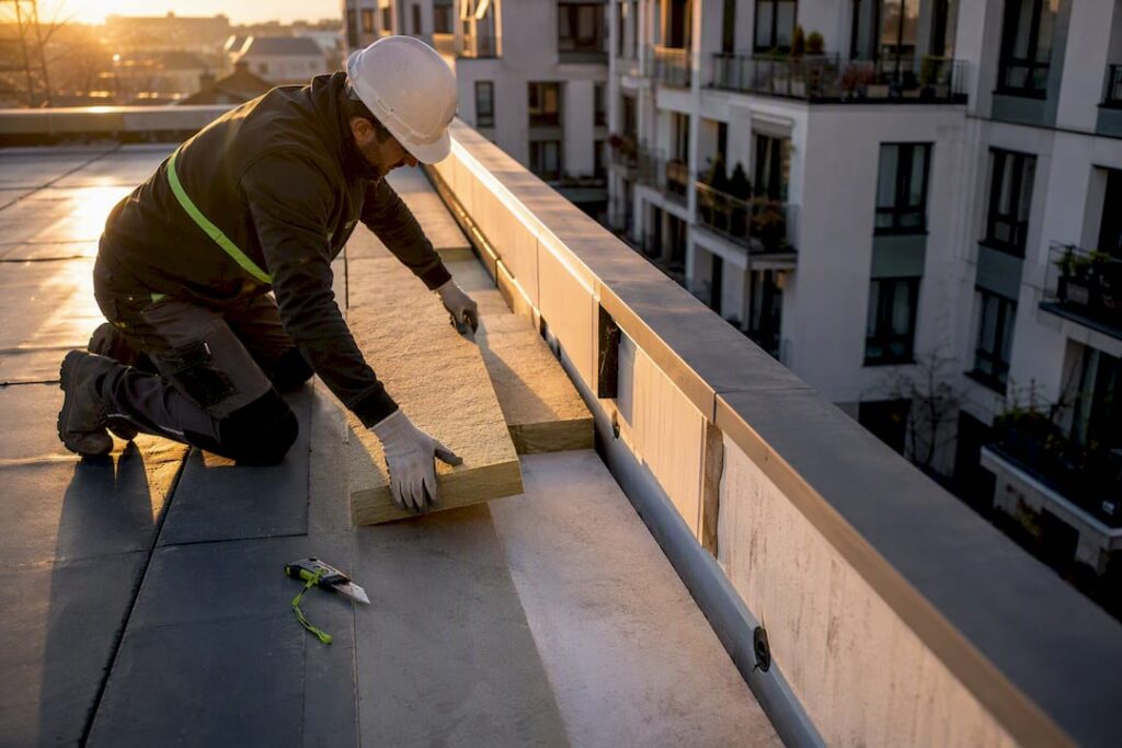 Isolation en cours sur le toit d’une copropriété